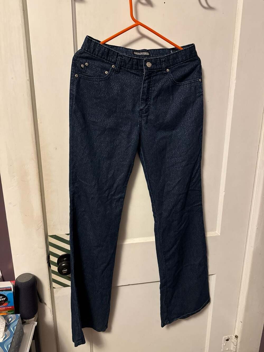 Gasoline Vintage Y2K Metallic Glitter Dark Wash Straight Leg Jeans Size 7